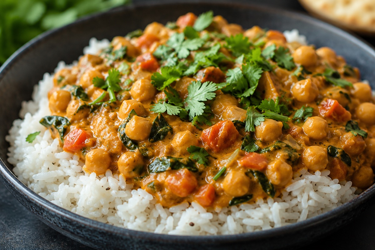 Coconut chickpea curry — 580 kcal, 20g protein