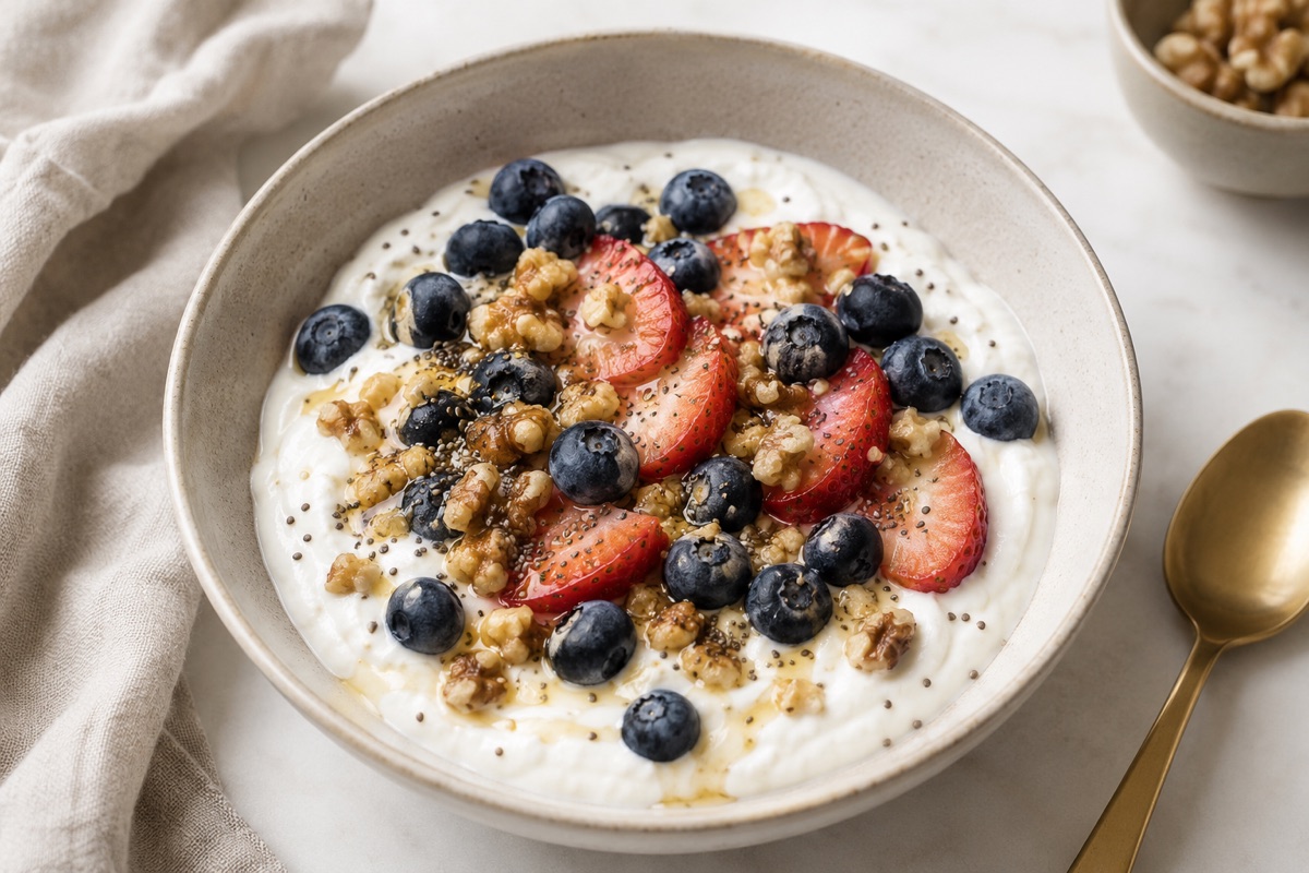 Greek yogurt protein bowl — 430 kcal, 40g protein