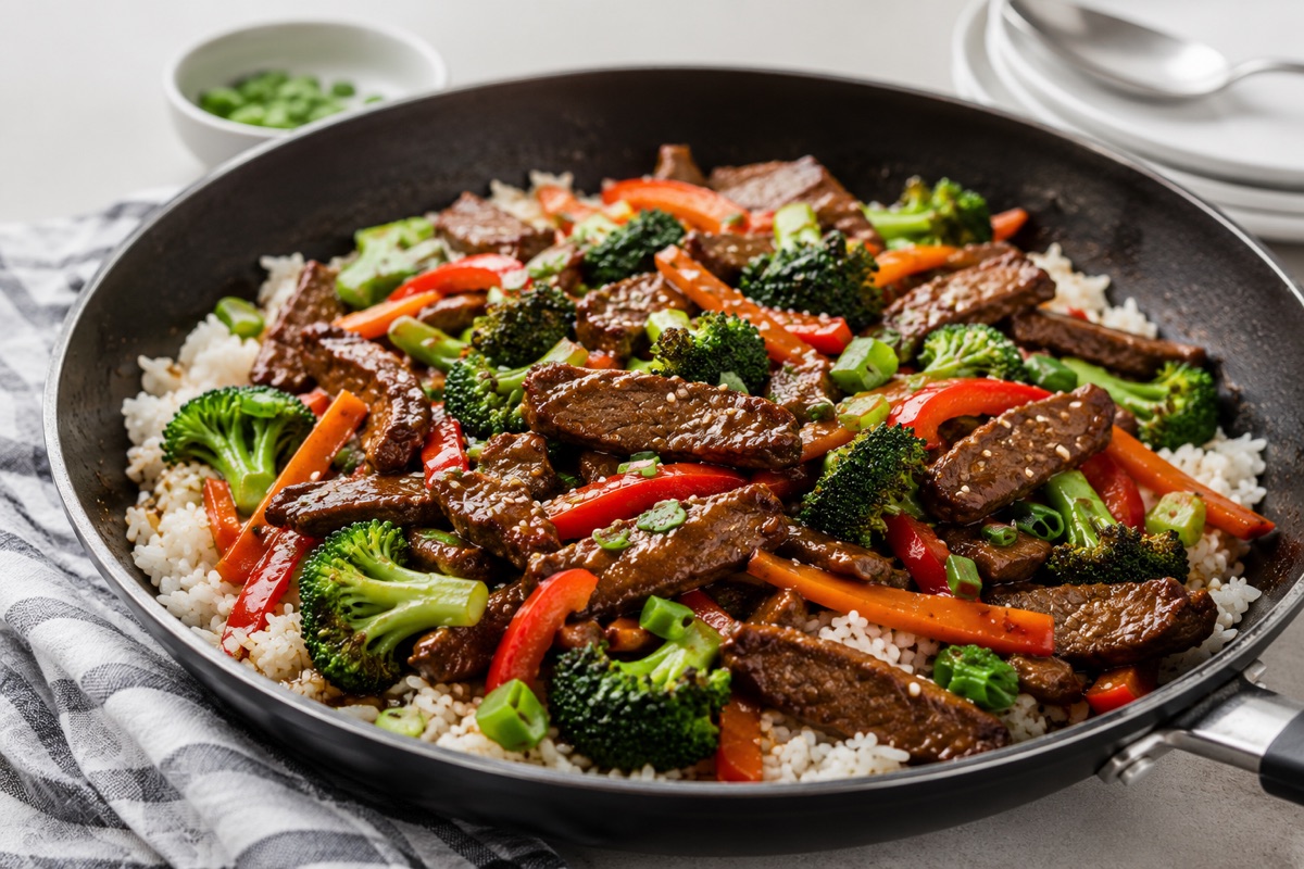 One-pan beef & vegetables — 610 kcal, 40g protein