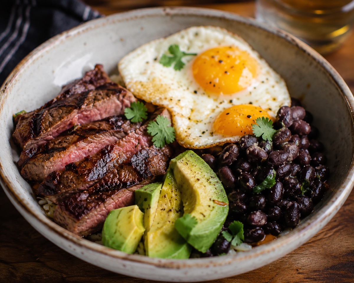 Steak & egg bowl — 620 kcal, 48g protein